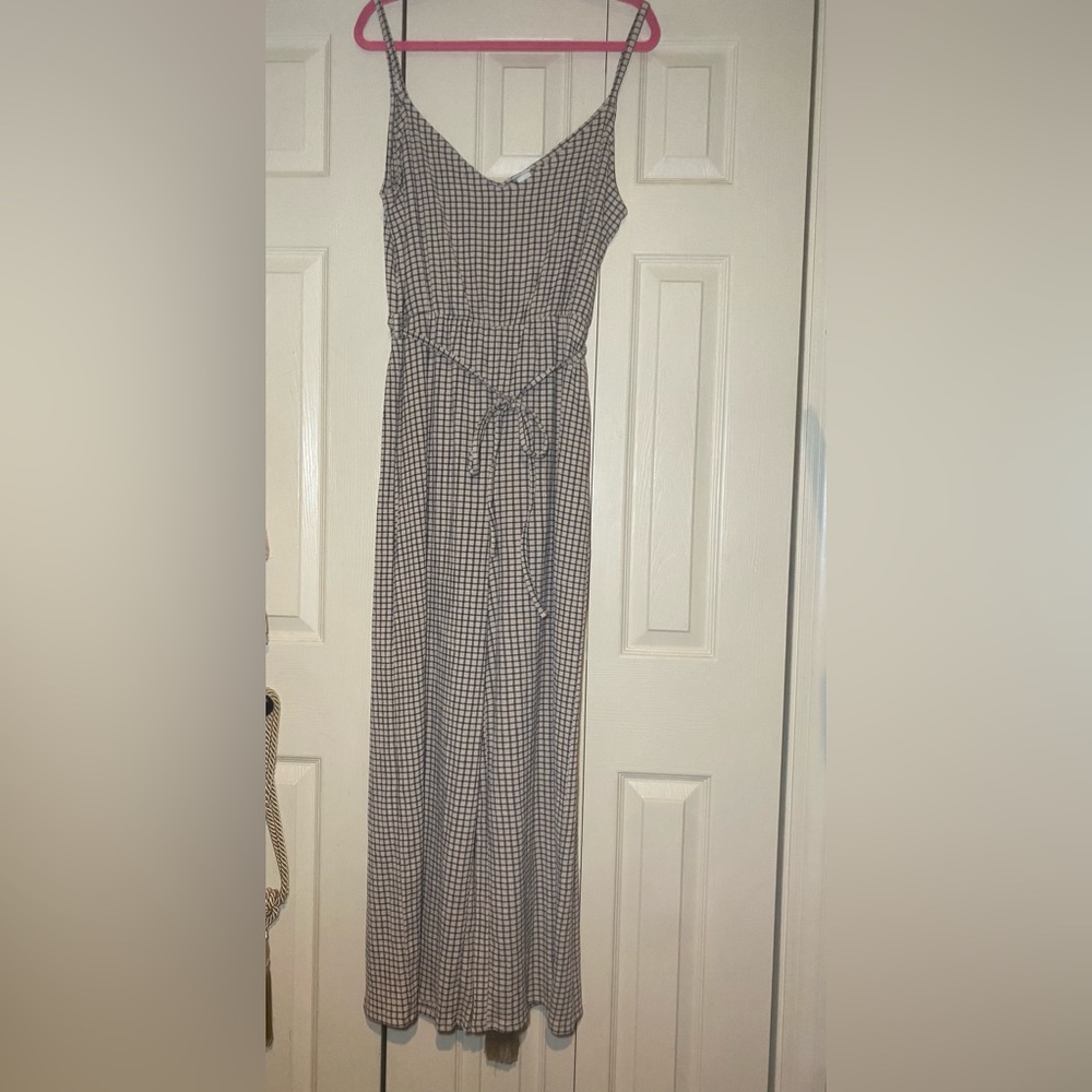 H&M grid print tan and black jumpsuit